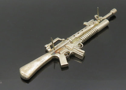 925 Sterling Silver  Vintage Shiny Heavy Machine Gun Pin  TR2852