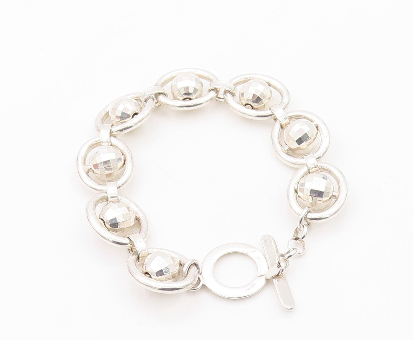 925 Sterling Silver Vintage Bracelet Brads Halo Rings Linked  BT10792