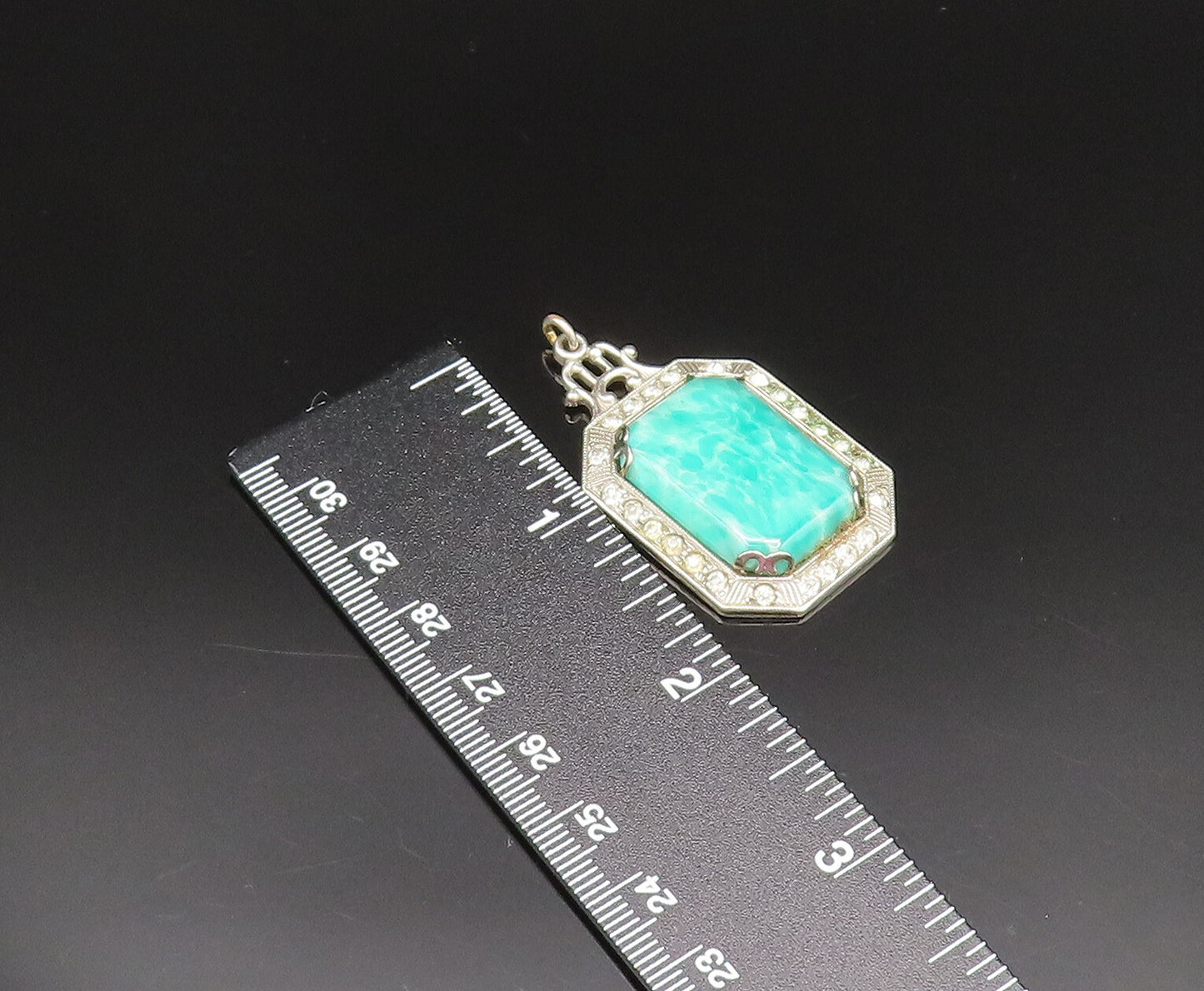 925 Silver  Vintage Victorian Amazonite & Cubic Zirconia Pendant  PT21006