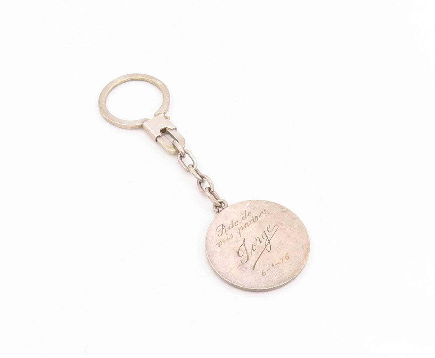 925 Sterling Silver Vintage Keychain Guipuzcoa Coat Of Arms Medallion  TR4119