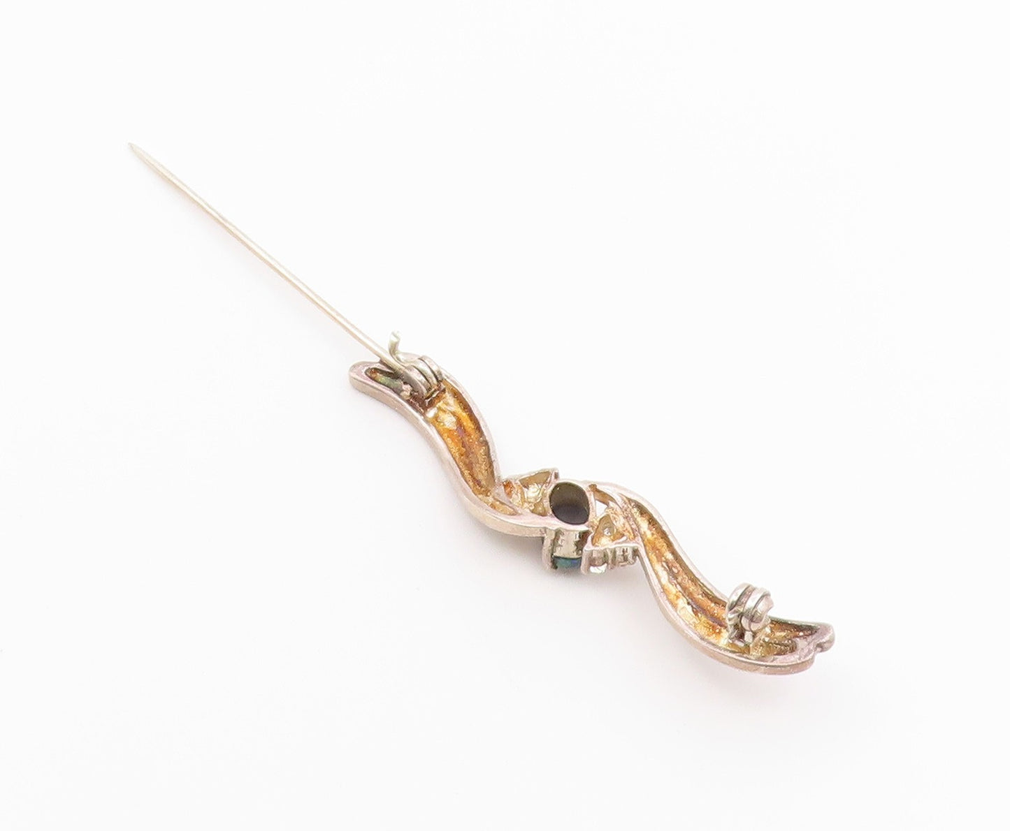 925 Sterling Silver  Vintage Labradorite & Topaz Ribbon Brooch Pin  BP7397