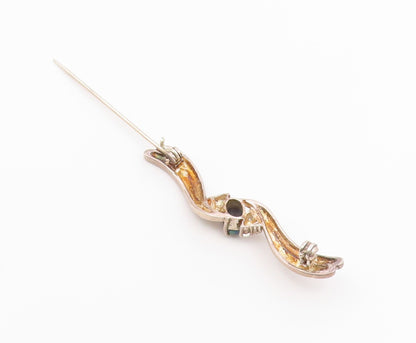 925 Sterling Silver  Vintage Labradorite & Topaz Ribbon Brooch Pin  BP7397