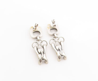 925 Sterling Silver Vintage Earrings Hanging Meow Cat Companion Dangles  EG13687