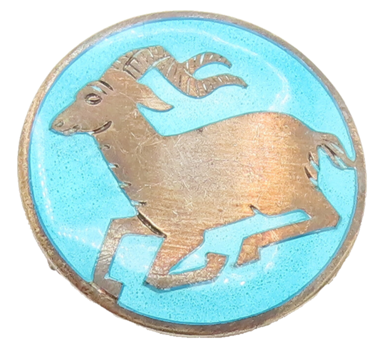 EUROPE 925 Silver  Vintage Round Blue Enamel Antelope Brooch Pin  BP10130