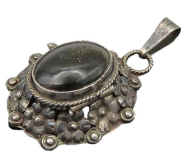 MEXICO 925 Sterling Silver  Vintage Cabochon Cut Black Onyx Pendant  PT17856