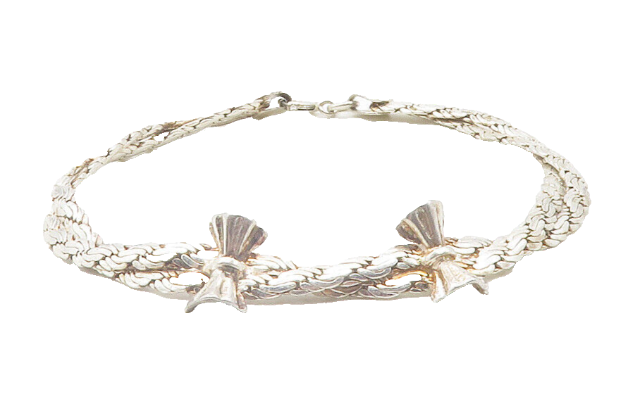 925 Sterling Silver  Vintage Shiny Ribbon Detail Twist Chain Bracelet  BT4764
