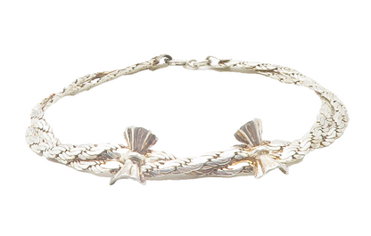 925 Sterling Silver  Vintage Shiny Ribbon Detail Twist Chain Bracelet  BT4764