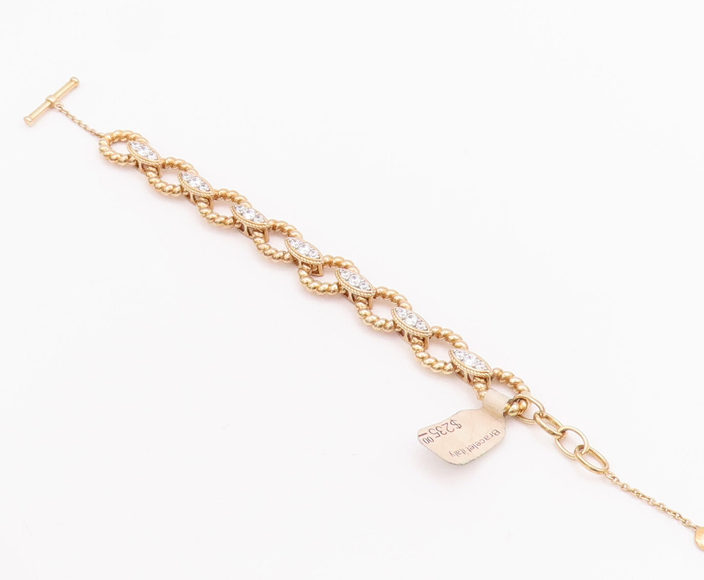 925 Sterling Silver Vintage Bracelet Gold Plated Rope Rings Carved CZ  BT10504
