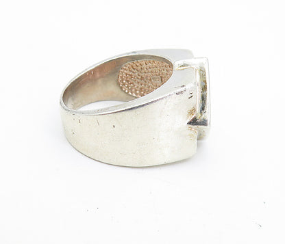 925 Sterling Silver  Vintage Cubic Zirconia Square Screw Band Ring Sz 9 RG6901