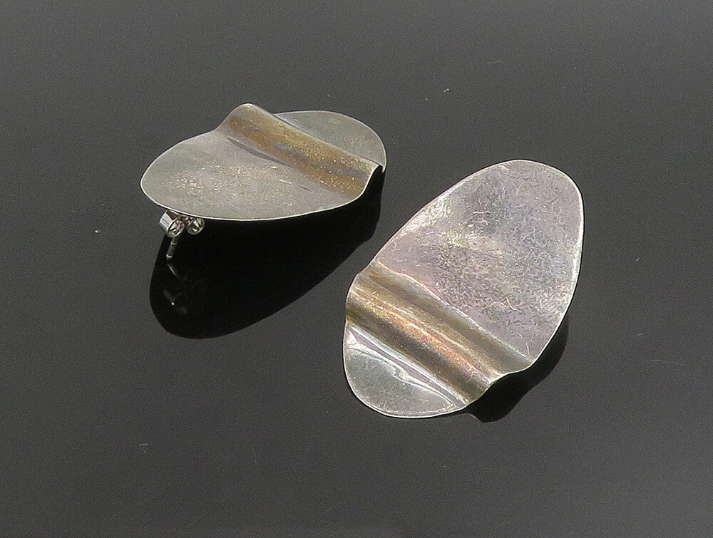 925 Sterling Silver  Vintage Shiny Bumped Flat Oval Drop Earrings  EG11679