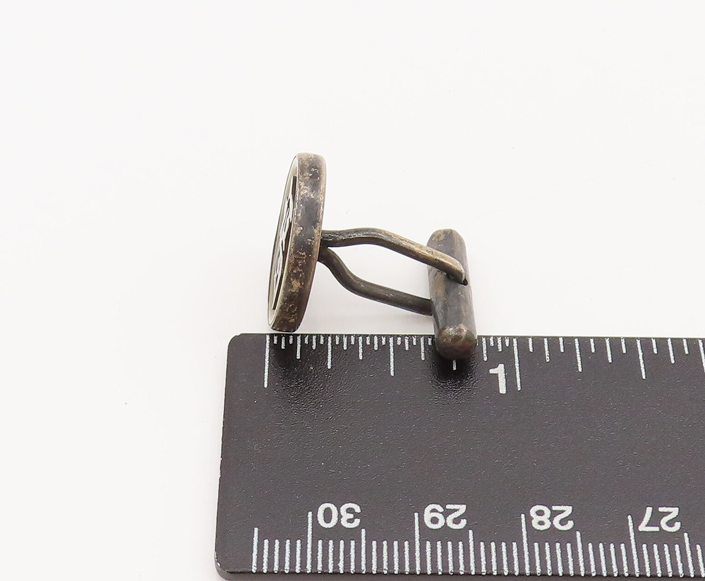 925 Sterling Silver  Vintage Carved Chinese Character Round Cuff Links  TR3599