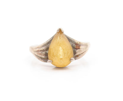 925 Sterling Silver Vintage Ring Dark Tone Carved Drop Cut Citrine Sz 9  RG31826