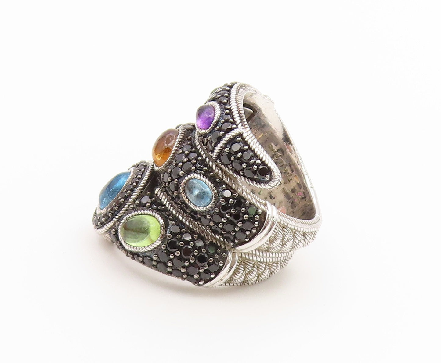 925 Sterling Silver Vintage Ring JUDITH RIPKA Multi Gemstone Coil  Sz 6  RG36846