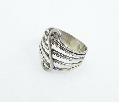 925 Sterling Silver  Vintage Swirl Detail Split Shank Band Ring Sz 9  RG4861