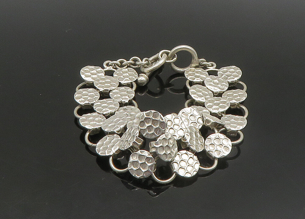 925 Sterling Silver  Vintage Shiny Round Patterned Chain Bracelet  BT9073