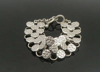 925 Sterling Silver  Vintage Shiny Round Patterned Chain Bracelet  BT9073