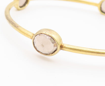925 Sterling Silver  Vintage Faceted Stone Gold Plated Bangle Bracelet  BT8685