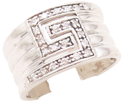 925 Sterling Silver Vintage Ring Designer Carved 5 CZ Inlay  Sz 10  RG31136