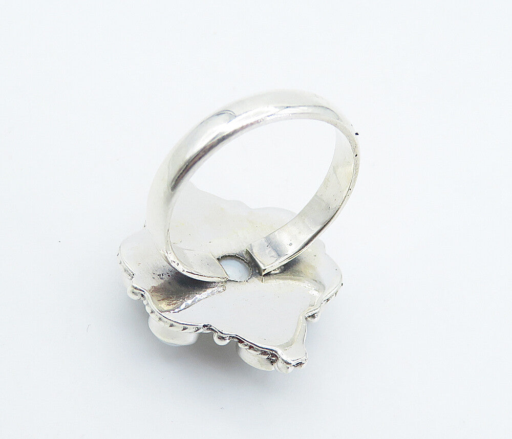 925 Sterling Silver  Freshwater Pearl Floral Cocktail Ring Sz 6.5  RG8347