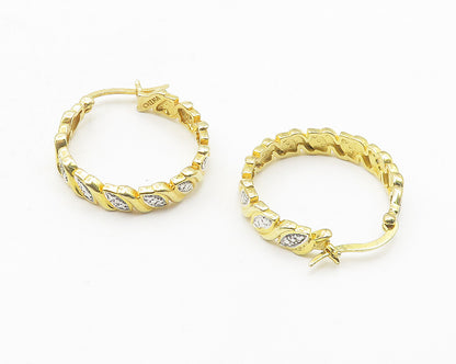 925 Sterling Silver  Genuine Diamonds Gold Plated Shiny Hoop Earrings  EG6220