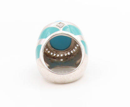 925 Sterling Silver Vintage Ring Large Turquoise & CZ Dome Band  Sz 6  RG35554