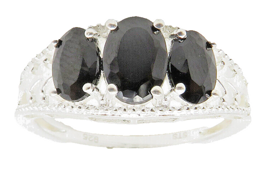 925 Sterling Silver  Prong Set Sapphire 3 Stone Shiny Band Ring Sz 8  RG13994