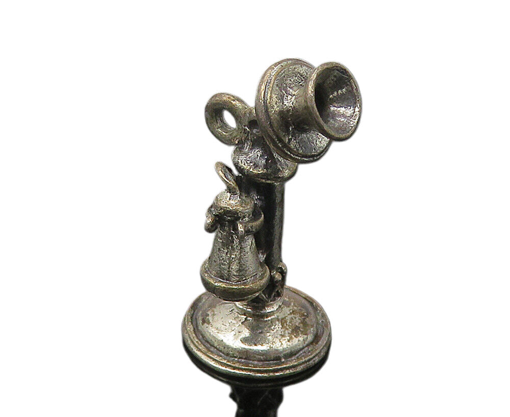 BEAU 925 Sterling Silver  Vintage Old Fashioned Telephone Pendant  PT9433