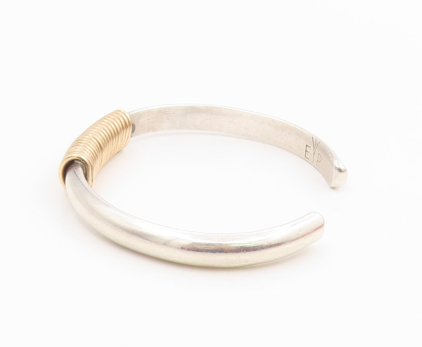 12K Gold & 925 Sterling Silver Vintage Bracelet Classic Wire Wrap Cuff  BT11940