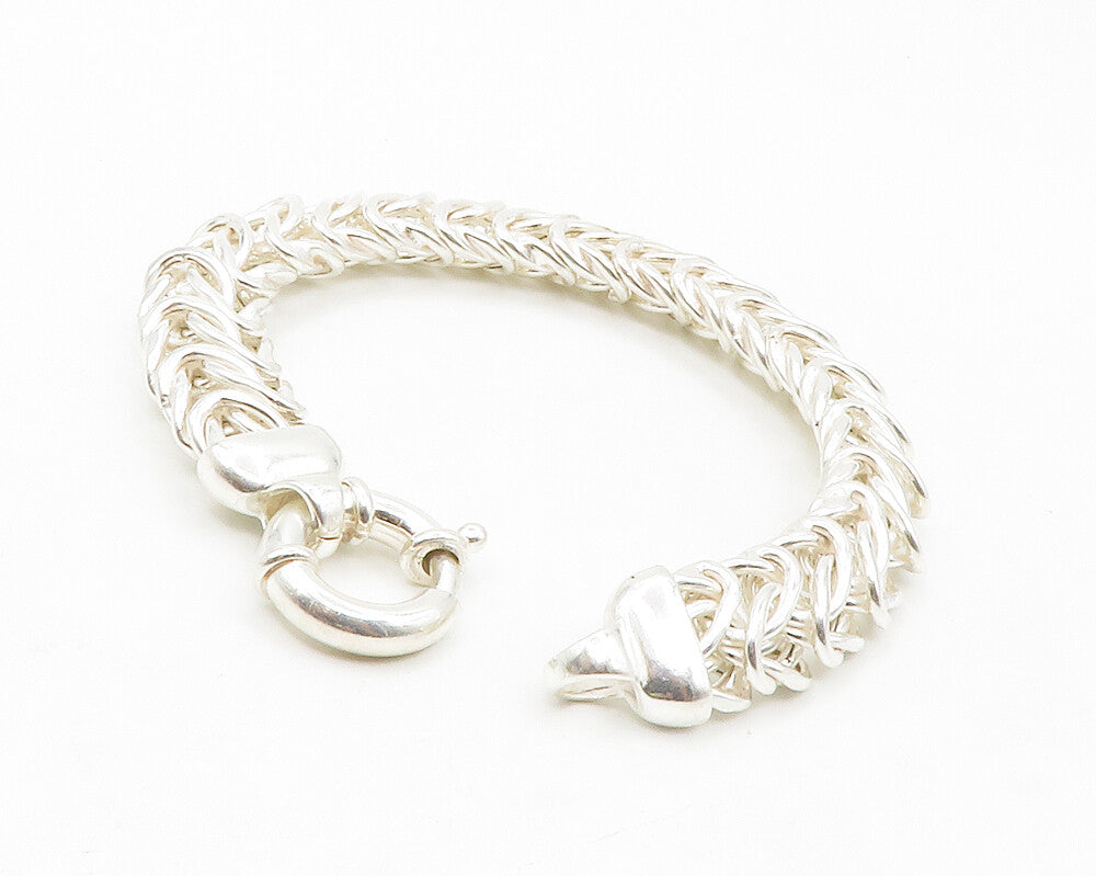 925 Sterling Silver  Shiny Polished Byzantine Link Chain Bracelet  BT5188