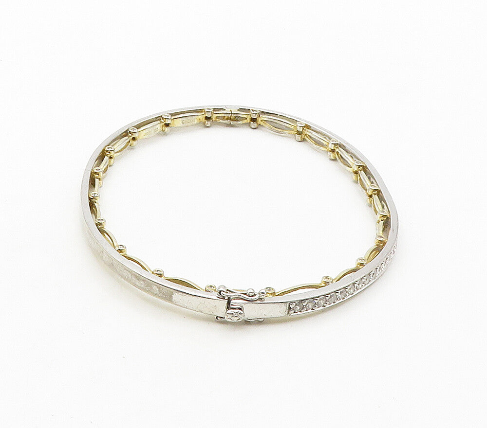 925 Sterling Silver  Cubic Zirconia Two Tone Oval Bangle Bracelet  BT6423