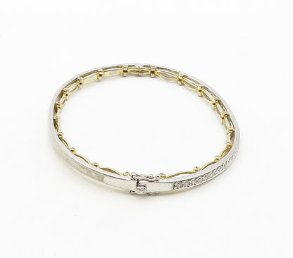 925 Sterling Silver  Cubic Zirconia Two Tone Oval Bangle Bracelet  BT6423