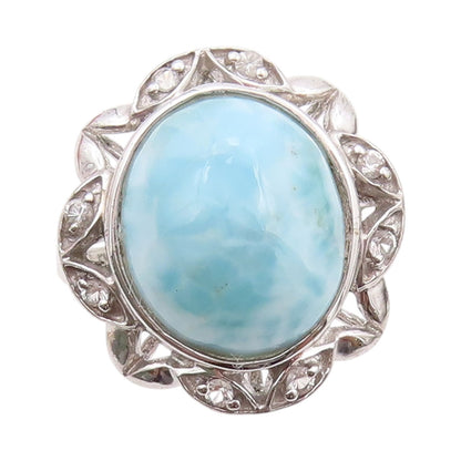 925 Sterling Silver Vintage Ring Larimar & Topaz Floral Design  SZ 8.5 RG32084