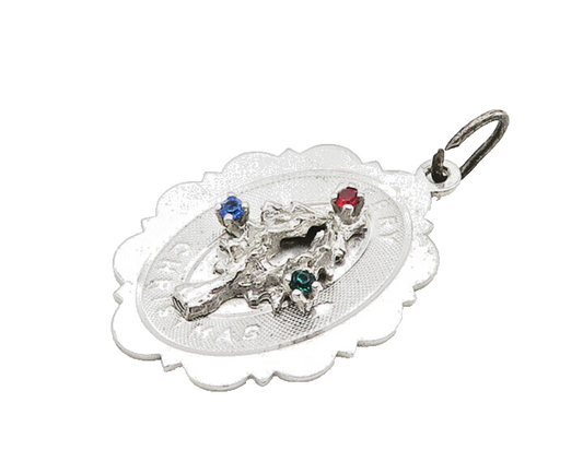 925 Sterling Silver Vintage Multi Color Topaz Merry Christmas Pendant PT15600