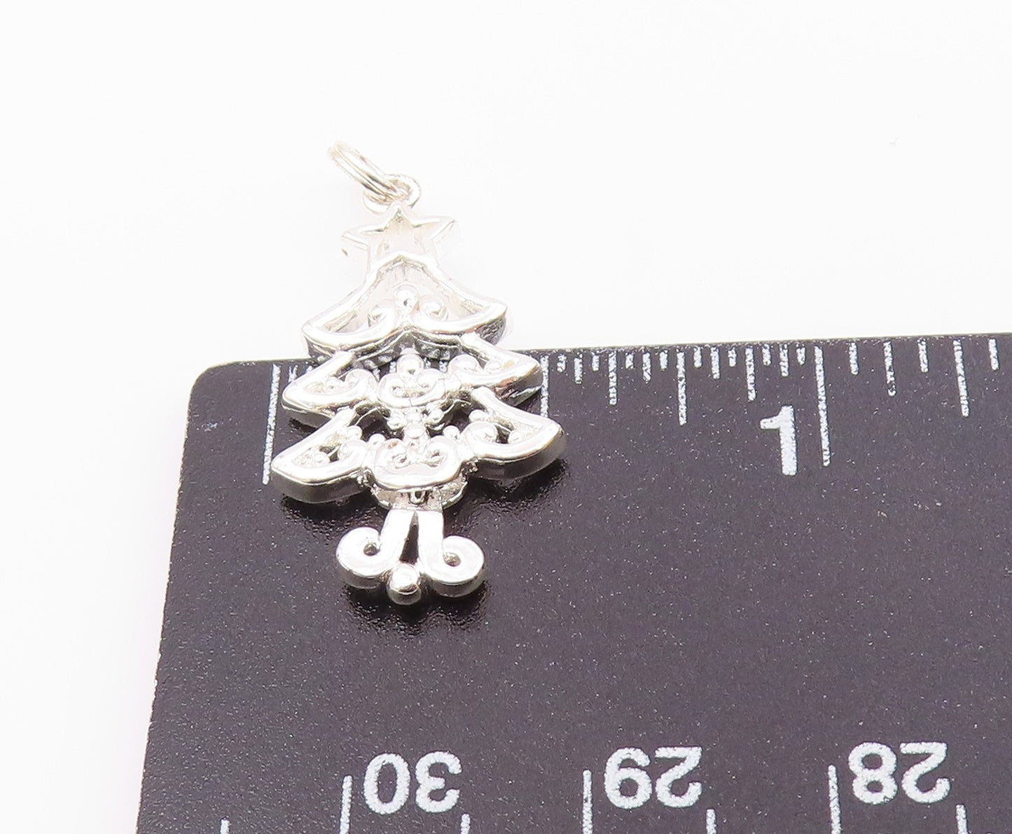 925 Sterling Silver  Vintage Shiny Petite Christmas Tree Pendant  PT18959