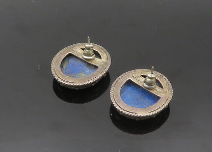 WOODS 925 Sterling Silver  Vintage Lapis Lazuli Twist Drop Earrings  EG10264