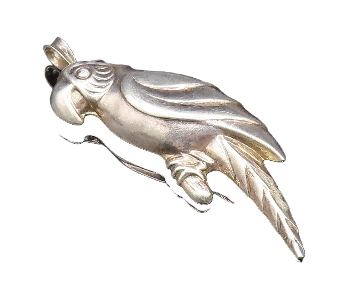 925 Sterling Silver  Vintage Sculpted Hollow Parrot Bird Brooch Pin  BP9768