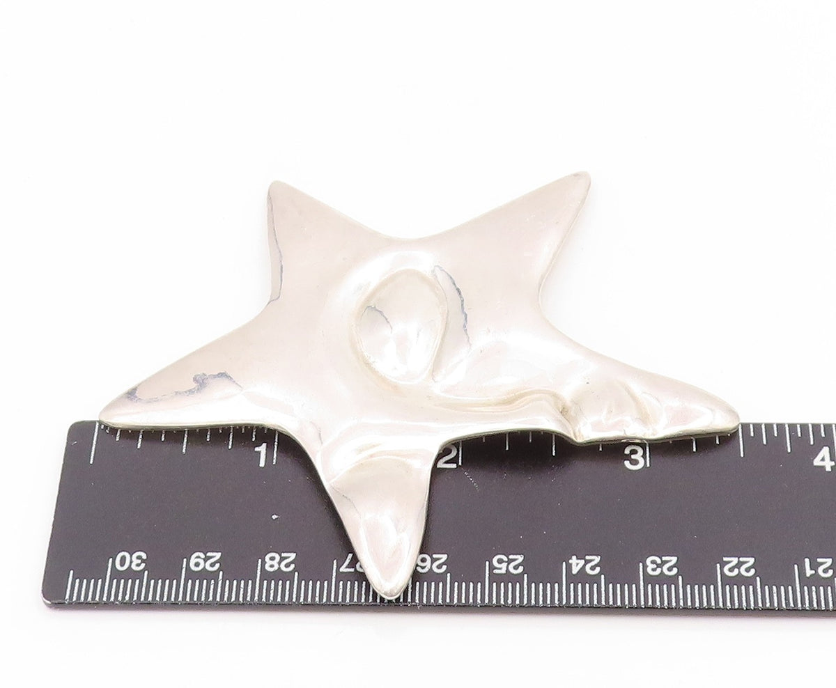925 Sterling Silver Vintage Brooch Pin Modernist Celestial Star Face  BP12408