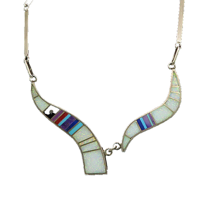 HAROLD SMITH NAVAJO 925 Silver  Vintage Multi Stone Chain Necklace  NE3328