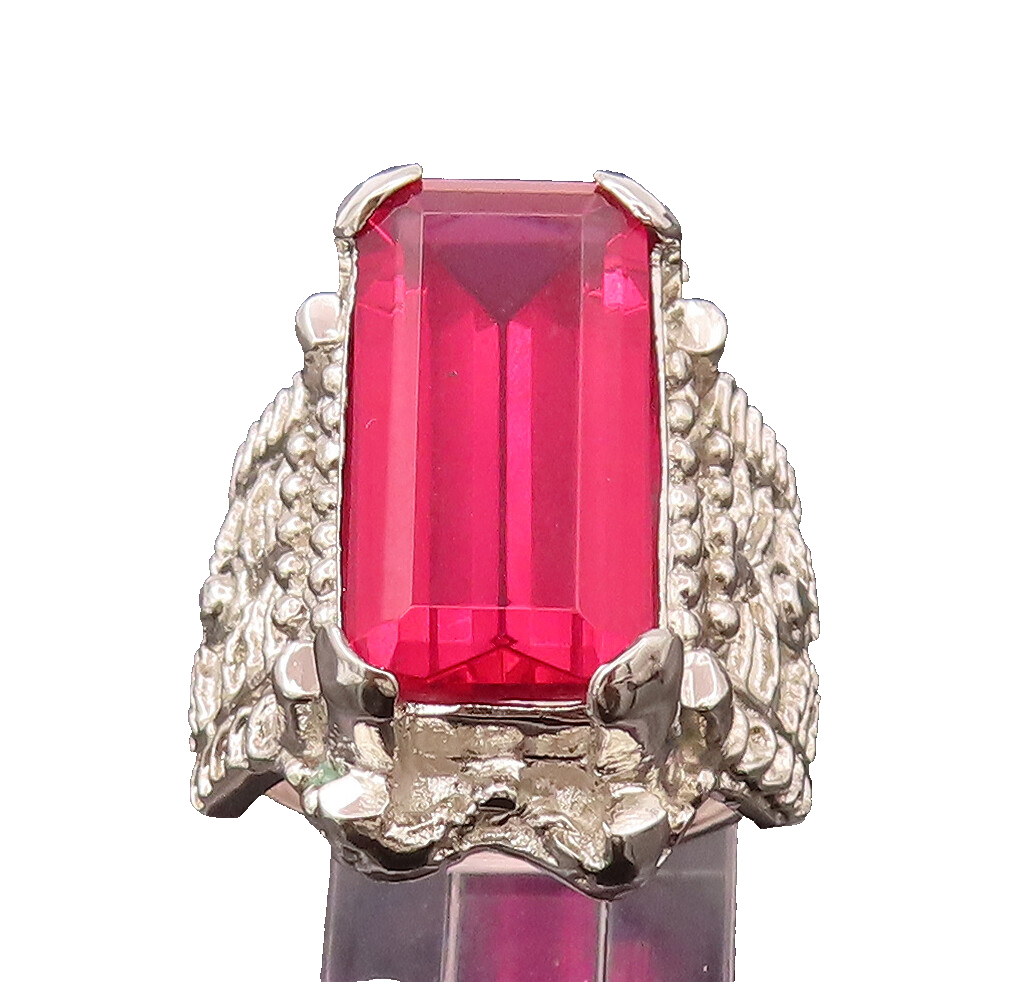 925 Sterling Silver Vintage Royal Design Lab Ruby Ring Sz 8.5  RG26607