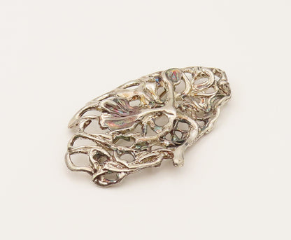 925 Sterling Silver  Vintage Modernist Openwork Floral Brooch Pin  BP10208