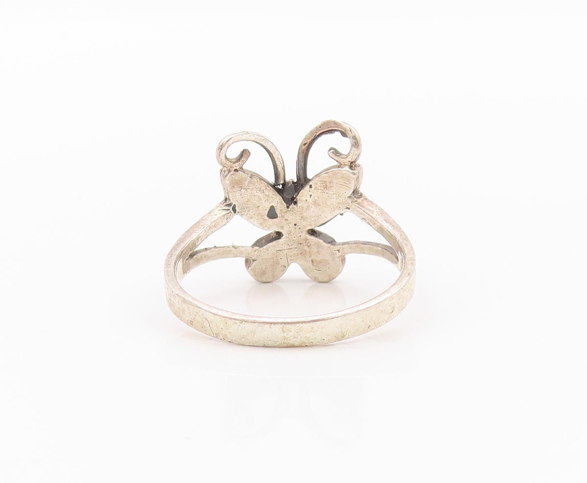 925 Sterling Silver Vintage Ring Mother Of Pearls Inlay Butterfly  SZ 8  RG32278