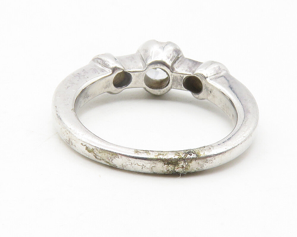 925 Sterling Silver  Sparkling Cubic Zirconia 3 Stone Band Ring Sz 5  RG11894