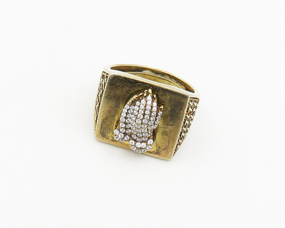 925 Silver  Vintage Cubic Zirconia Prayer Hands Cocktail Ring Sz 6  RG18713
