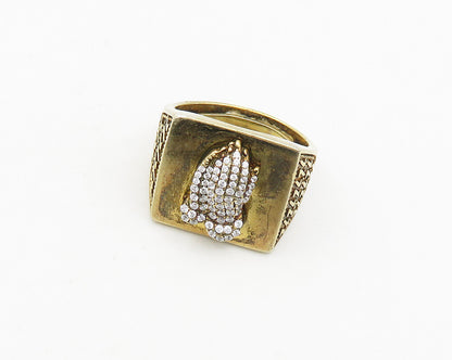 925 Silver  Vintage Cubic Zirconia Prayer Hands Cocktail Ring Sz 6  RG18713