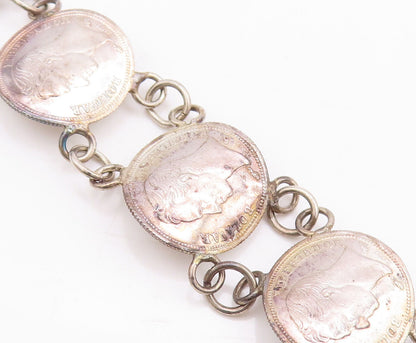 925 Sterling Silver Vintage Bracelet Antique Carved Coin Linked  BT10636