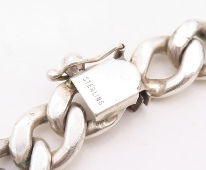 925 Sterling Silver Vintage Necklace Heavy Curb Link Triangle Cut CZ  NE4382