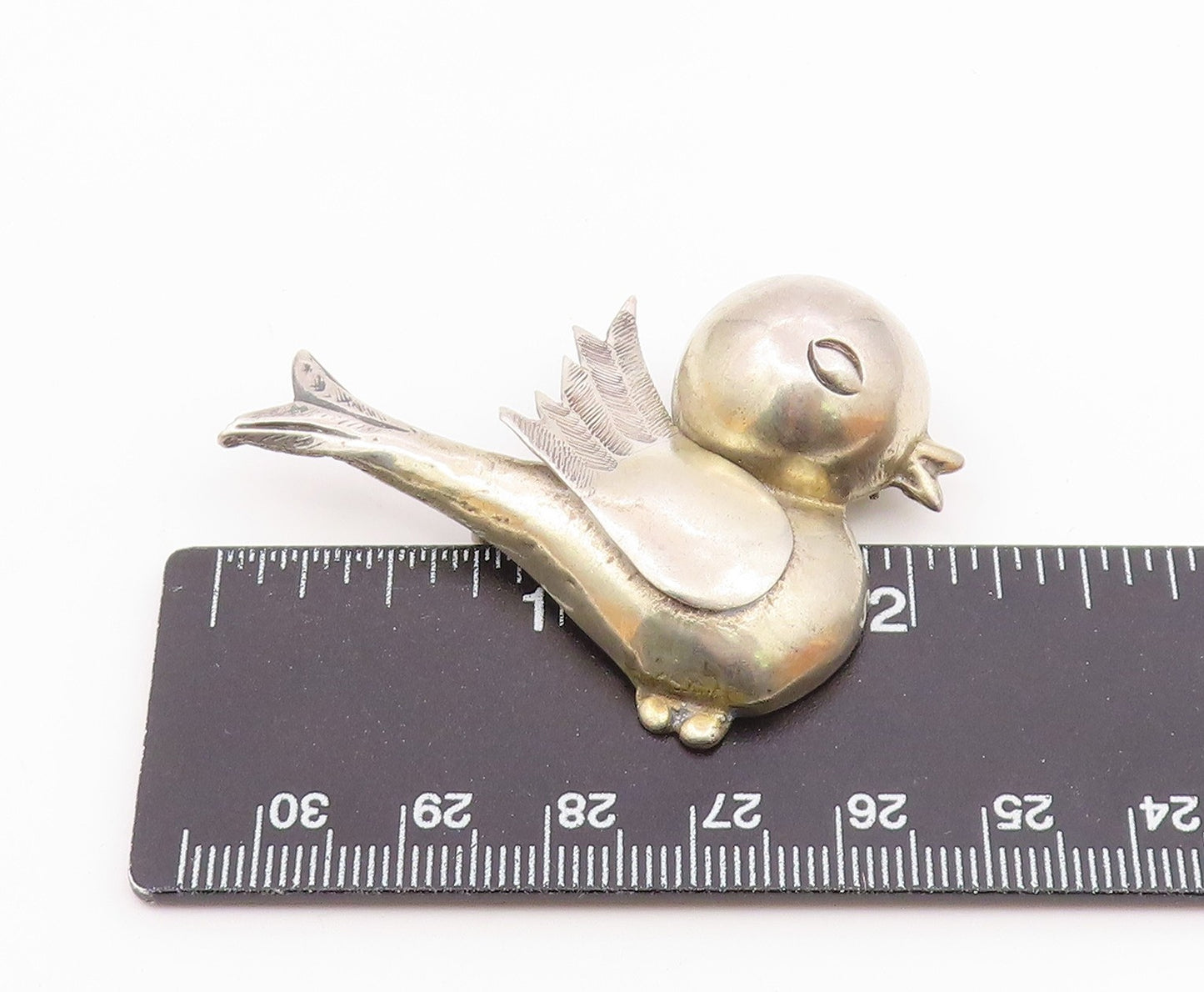 MEXICO 925 Sterling Silver  Vintage Shiny Hollow Bird Motif Brooch Pin  BP8627