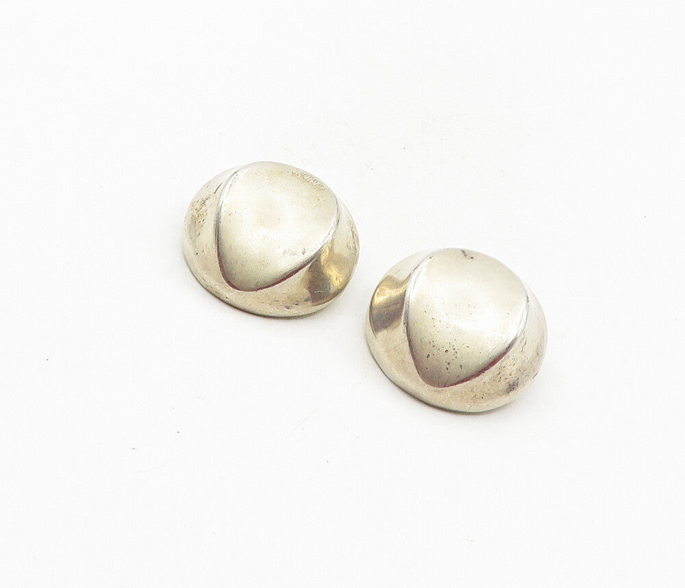 RRV MEXICO 925 Silver  Vintage Shiny Concave Non Pierce Drop Earrings  EG4799