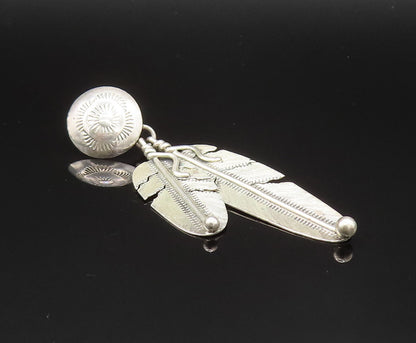 NAVAJO 925 Silver  Vintage Floral Dome & Etched Leaves Earrings  EG11834