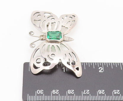 925 Silver  Vintage Cutout Butterfly Spinel Lab Emerald Brooch Pin  BP10524